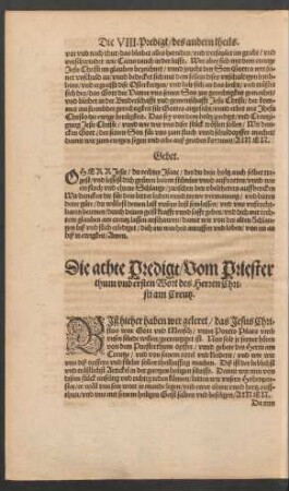 Die achte Predigt/ Vom Priesterthum und ersten Wort des Herren Christi am Creutz.