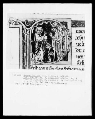 Bibel des Manerius Teil 3 — Anfang des Korintherbriefs, Kap. 1 mit Initiale P (aulus) und Paulus mit den Korinthern, Folio 256 verso