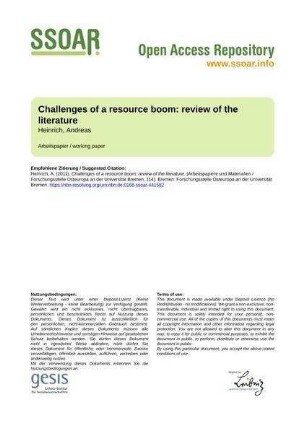 Challenges of a resource boom: review of the literature