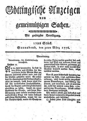13tes Stück. Sonnabend, den 30ten März 1776.