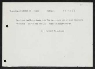Brief von Gerhart Hauptmann an Ludwig Steeg