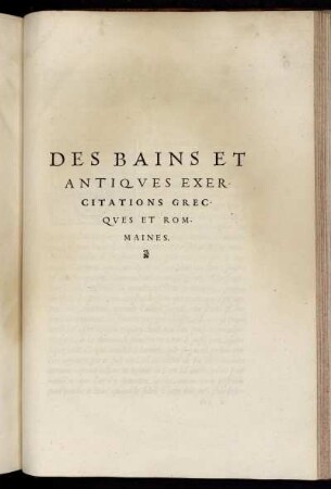 Des Bains Et Antiqves Exercitations Grecqves Et Rommaines.
