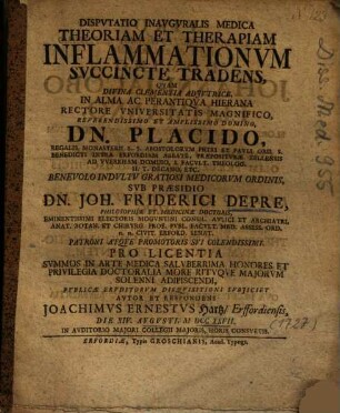 Dispvtatio Inavgvralis Medica Theoriam Et Therapiam Inflammationvm Svccincte Tradens