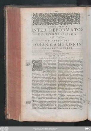 Caput Primum. Synopsis Controversiarum Ecclesiae Reformatae cum Ecclesiâ Romanâ.