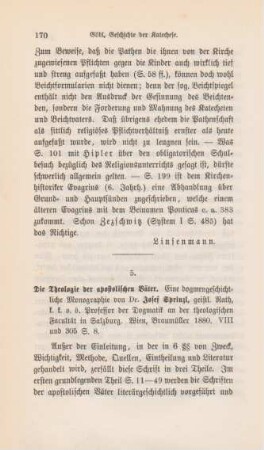 170-178 [Rezension] Sprinzl, Josef, Die Theologie der apostolischen Väter