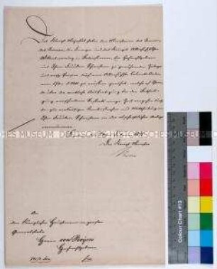 Brief des Kriegsministeriums an Leopold Hermann von Boyen betreffend finanzielle Absicherung der Kinder nach dem Tod von Hermann von Boyen