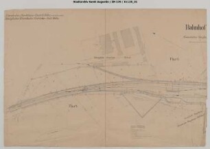 Siegburg, Bahnhof: Lageplan Siegburg Staatsbahnhof vor dem Bau der BTE/RSE. Mit Anschlussgleis Königliche Geschoss-Fabrik.