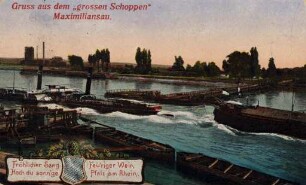 Postkartenalbum mit Motiven von Karlsruhe. "Gruß aus dem 'Großen Schoppen' Maximiliansau"