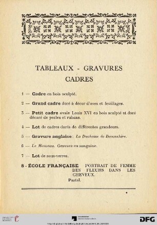 Tableaux - Gravures - Cadres (Nr. 1-17)