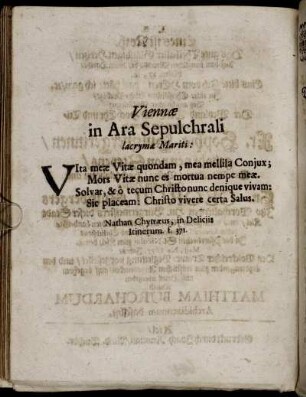 Viennæ in Ara Sepulchrali Lacrymæ Mariti.