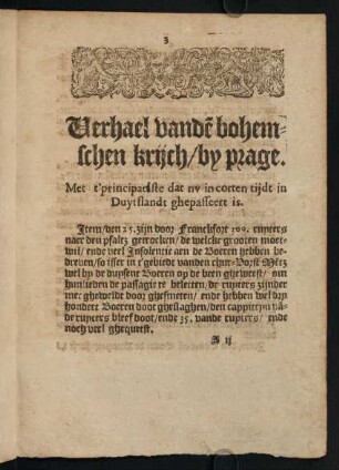 3-8, Verhael vande[n] Bohemschen Krijch, by Prage