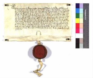 Lehenbrief des Pfalzgraf Heinrich, Propst zu Ellwangen, für Werner Keck, jetzt wohnhaft in Crailsheim und seine Brüder Ludwig und Philipp über den Zehntanteil zu Matheshörlebach allein