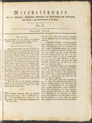 Mittheilungen. Nro. 33. August 1823.