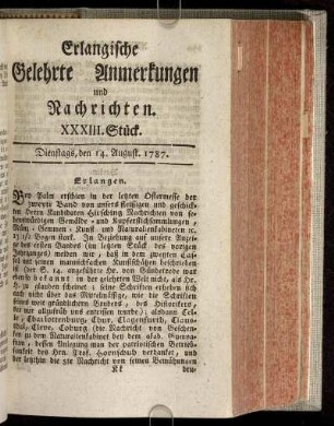 XXXIII. Stück. Dienstags, den 14. August. 1787.