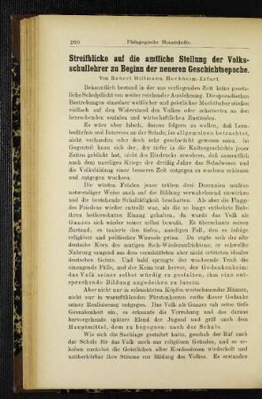 Streifblicke auf die amtliche Stellung der Volksschullehrer zu Beginn der neueren Geschichtsepoche