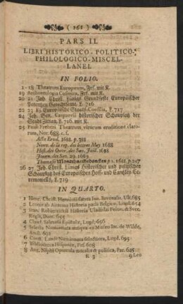 Pars II. Libri Historico-Politico-Philologico-Miscellanei.
