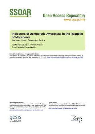 Indicators of Democratic Awareness in the Republic of Macedonia