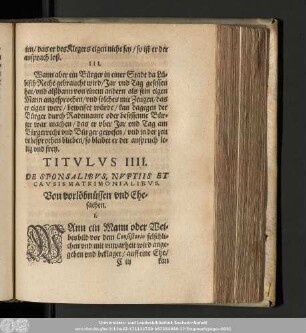 Titulus IIII. De Sponsalibus, Nuptiis Et Causis Matrimonialibus. Von vorlöbnüssen und Ehesachen.