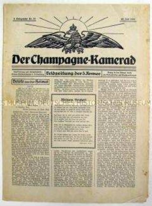 Kriegszeitung "Der Champagne-Kamerad" mit Kriegsberichterstattung von der Westfront und Unterhaltungsbeiträgen