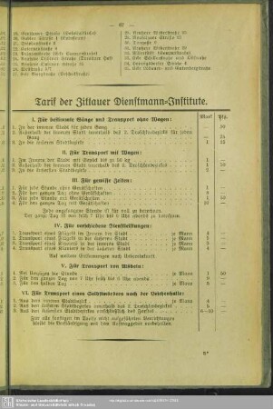 Tarif der Zittauer Dienstmann-Institute