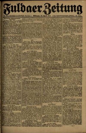 Erste Ausgabe vom Mittwoch, den 30. April 1919.