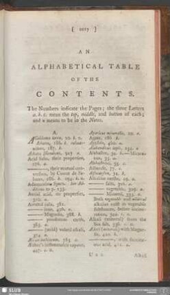 An Alphabetical Table Of The Contents