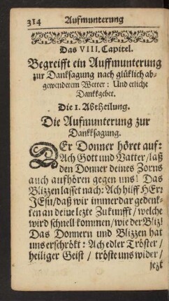 Das VIII. Capitel. Begreifft ein Auffmunterung zur Danksagung nach glücklich abgewendetem Wetter: [...]