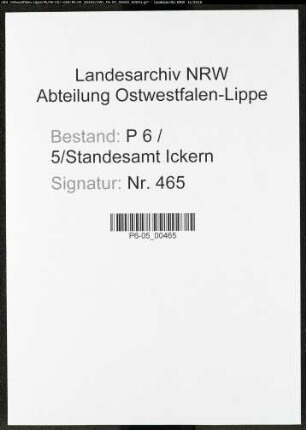 Sterberegister Standesamt Castrop-Rauxel Ickern (V)