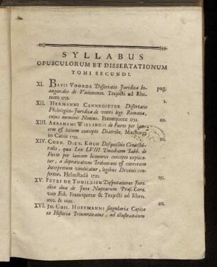 Syllabus Opusculorum Et Dissertationum Tomi Secundi.