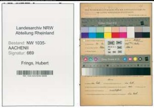 Entnazifizierung Hubert Frings , geb. 31.12.1904 (Laborleiter)