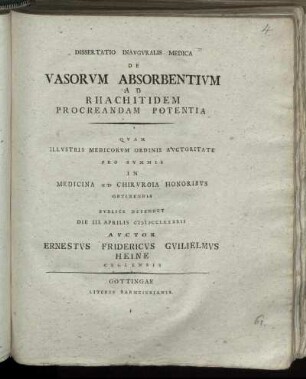 Dissertatio Inauguralis Medica De Vasorum Absorbentium Ad Rhachitidem Procreandam Potentia