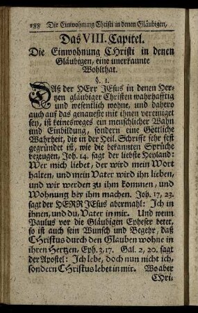 Das VIII. Capitel. Die Einwohnung Christi in denen Gläubigen, eine unerkannte Wohlthat.