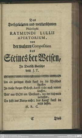 [II.] Des Hochgelahrten und weitberühmten Philosophi Raymundi Lullii Apertoriu ...