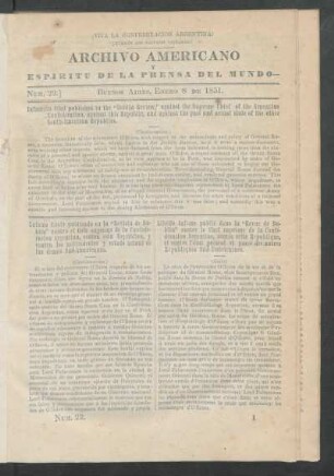 Número 22. - Buenos Aires, Enero 8 de 1851.