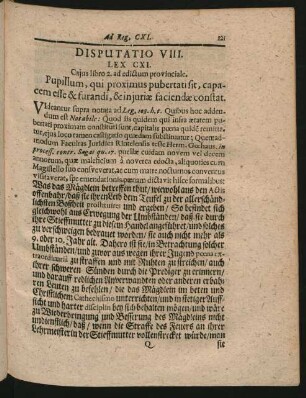 Disputatio VIII. Lex CXI. - CXVIII.
