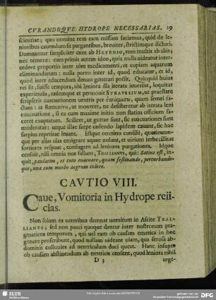 Cautio VIII. Cave, Vomitoria in Hydrope reiicias