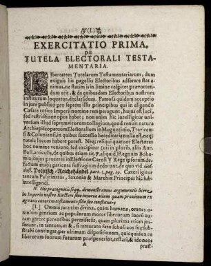 Exercitatio Prima. De Tutela Electorali Testamentaria.