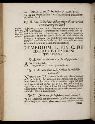 Remedium L. Fin. C. De Edicto Divi Hadriani Tollendo. - Lib. XLIII. Tit. XXXIII.