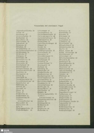 Verzeichnis der erwähnten Vögel
