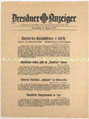 Nachrichtenblatt "Dresdner Anzeiger" u.a. zum Kriegsgeschehen in Nordafrika