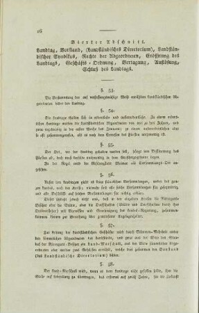 Vierter Abschnitt. Landtag, Vorstand, (Landständisches Directorium), Landständischer Syndikus, ...