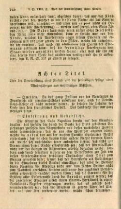 Achter Titel. Von der Anwünschung eines Kindes und der freiwilligen Pflege eines Minderjährigen aus wohlthätigen Absichten