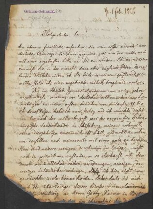 Brief an Jacob Grimm (Ansetzungssachtitel von Bearbeiter/in) : 01.02.1856-07.04.1856