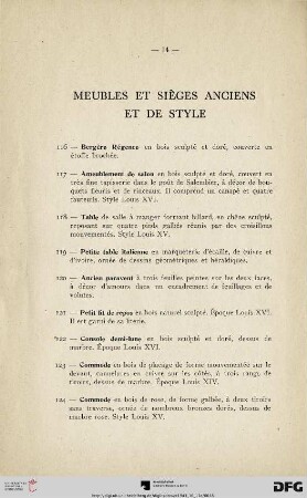 Meubles et sièges anciens et de style (Nr. 116-127bis)