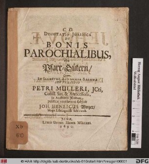 Disputatio Iuridica De Bonis Parochialibus