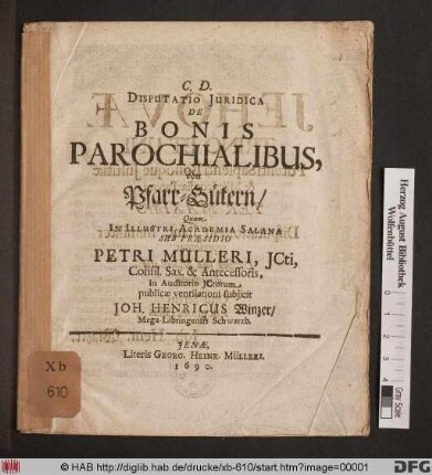 Disputatio Iuridica De Bonis Parochialibus