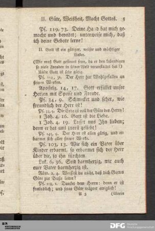 II. Güte, Weisheit, Macht Gottes.