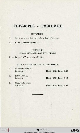 Estampes - Tableaux (Nr. 1-6)