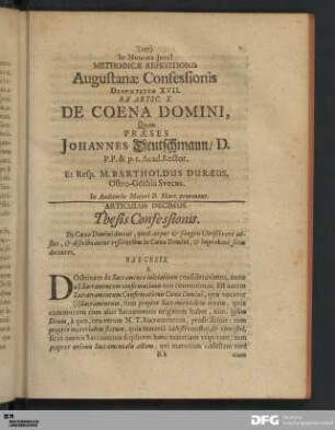 Articulus X. De Coena Domini.