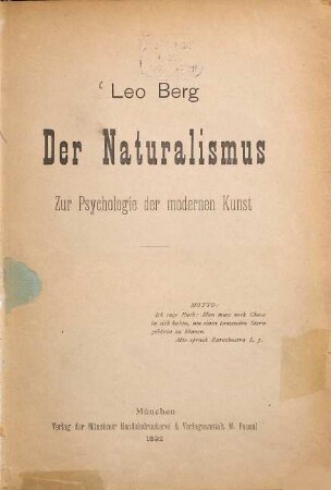 Der Naturalismus : zur Psychologie der modernen Kunst